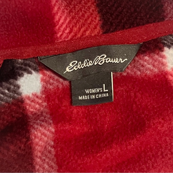 Eddie Bauer Red Plaided Fleece Quarter Zipped Sweater - Picture 6 of 9